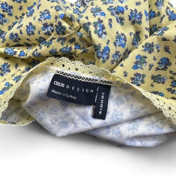 ASOS Design Women's V Neck Top Yellow Ditsy Floral Print Size 2 - Picture 3 of 3